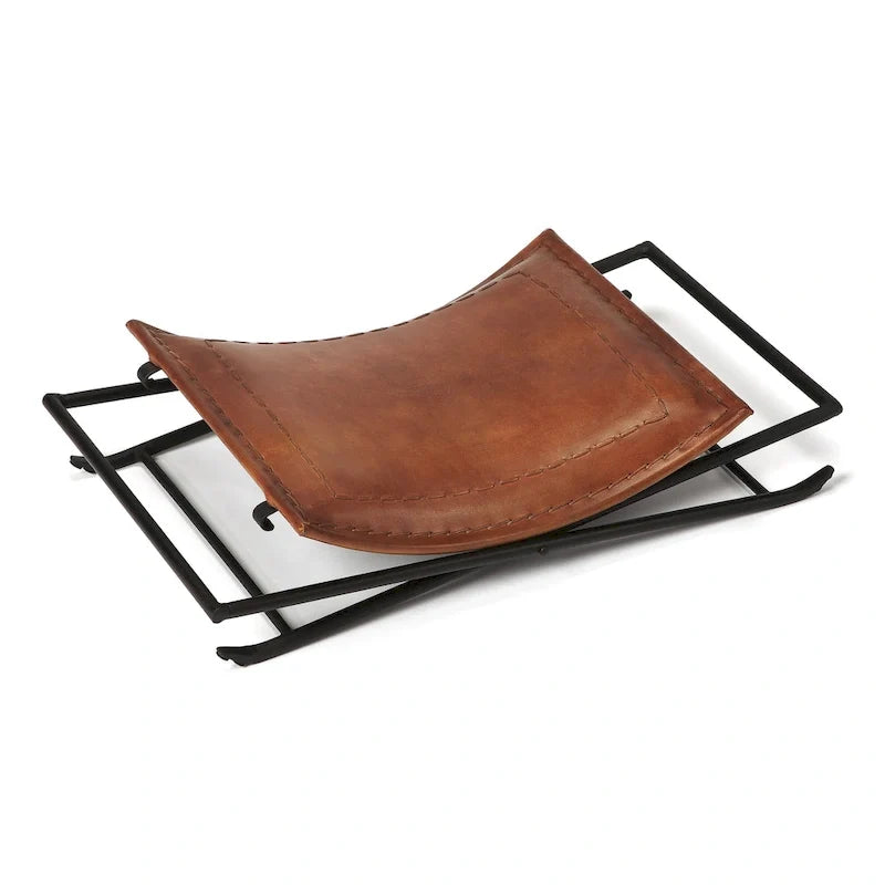 Tabourets d’appoint pliants en cuir, repose-pieds banc avec cadre métallique en X, pouf décoratif pour salon