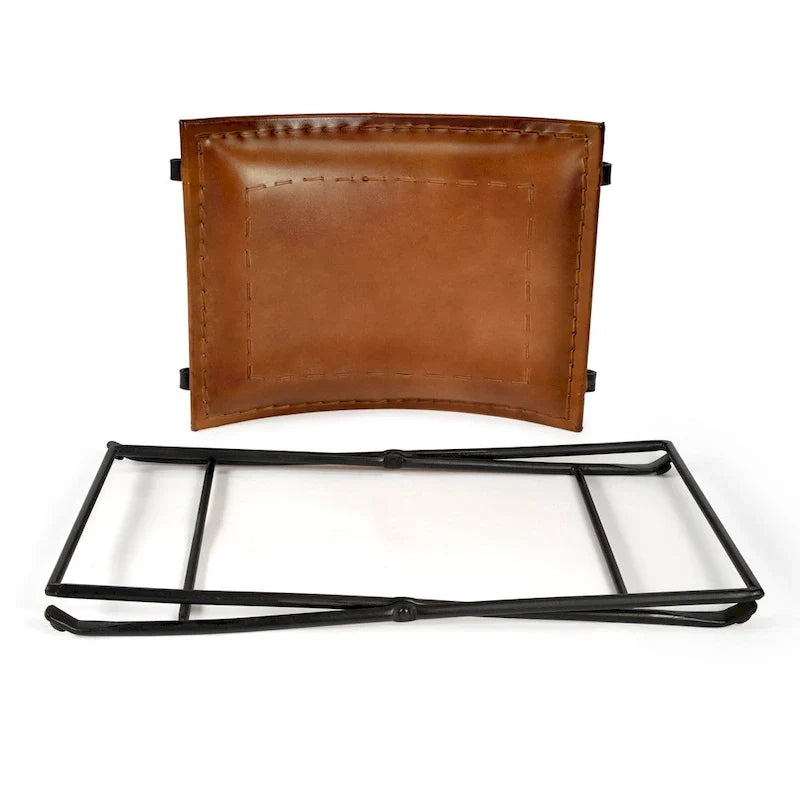 Tabourets d’appoint pliants en cuir, repose-pieds banc avec cadre métallique en X, pouf décoratif pour salon