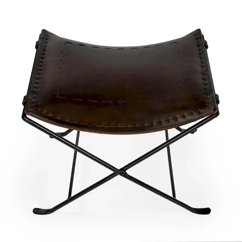 Tabourets d’appoint pliants en cuir, repose-pieds banc avec cadre métallique en X, pouf décoratif pour salon