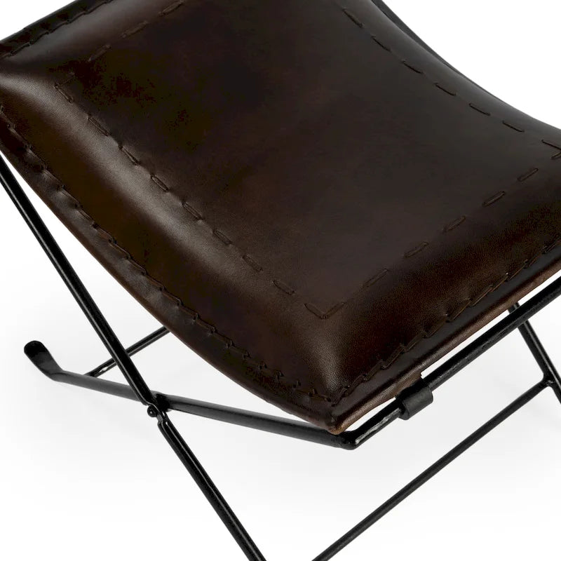 Tabourets d’appoint pliants en cuir, repose-pieds banc avec cadre métallique en X, pouf décoratif pour salon