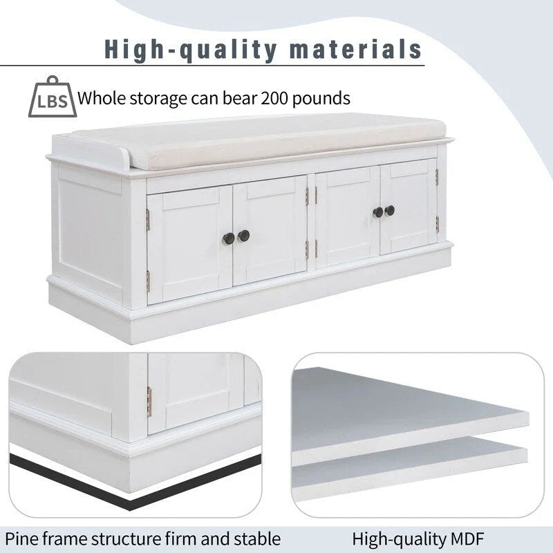 Entrance living room storage stool with removable mat and locker, 4 doors and adjustable shelves