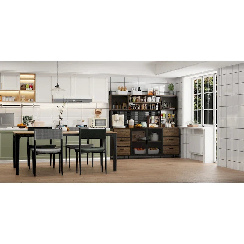 70.9W Kitchen Pantry Storage Cabinet with Cupboard & Microwave Stand
