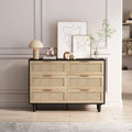 Armoire de rangement en rotin à 6 tiroirs, tiroir en rotin, pour chambre, salon, couleur bois