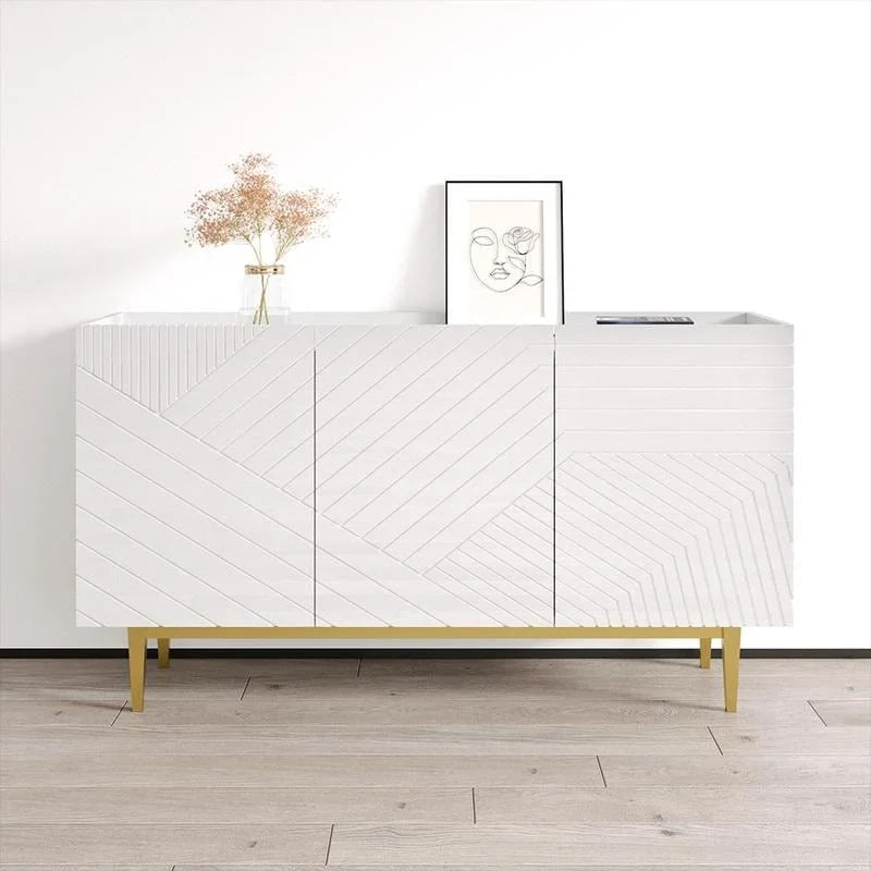 White Textured Gold Leg Sideboard Credenza