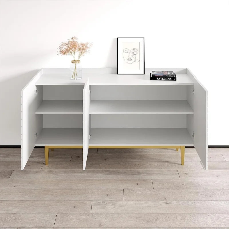 White Textured Gold Leg Sideboard Credenza