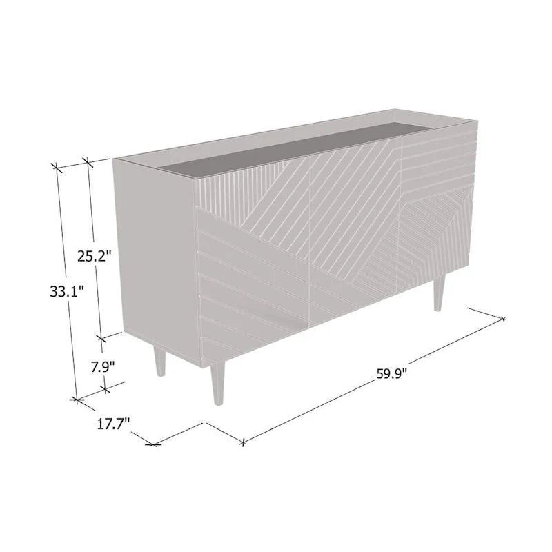 White Textured Gold Leg Sideboard Credenza