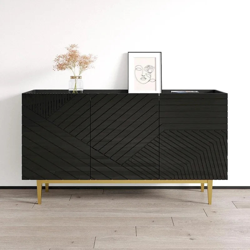 White Textured Gold Leg Sideboard Credenza