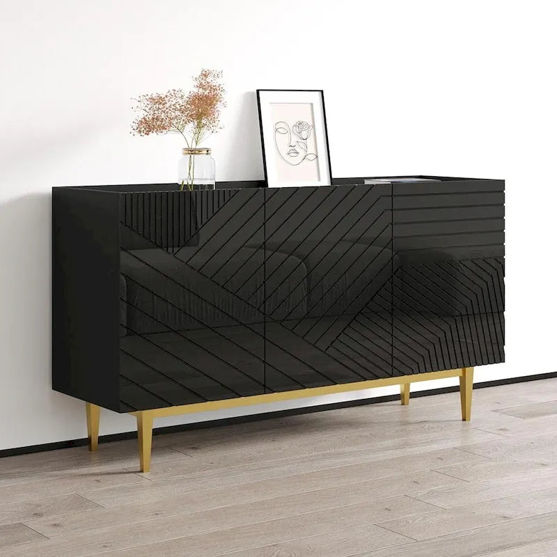 White Textured Gold Leg Sideboard Credenza