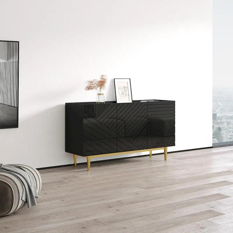 White Textured Gold Leg Sideboard Credenza
