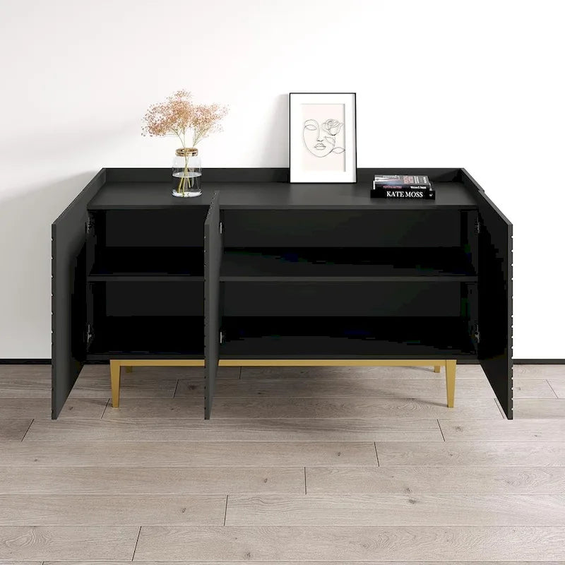 White Textured Gold Leg Sideboard Credenza
