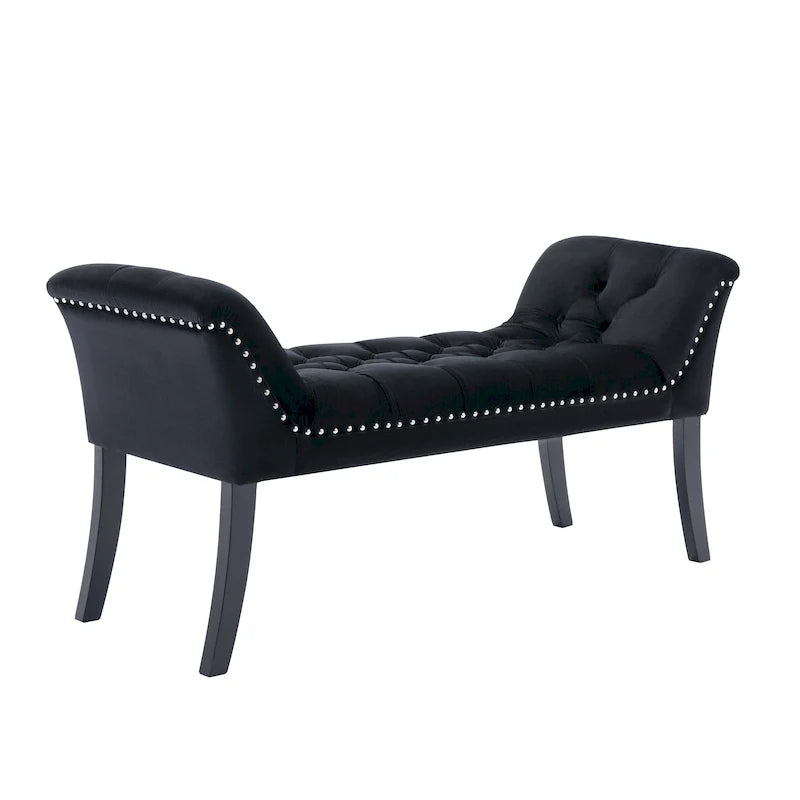 Tufted Velvet Accent Bench with Rubberwood Legs