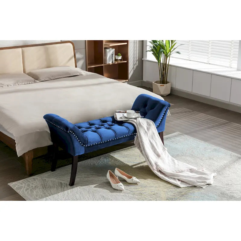 Tufted Velvet Accent Bench with Rubberwood Legs