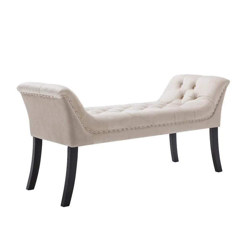 Tufted Velvet Accent Bench with Rubberwood Legs