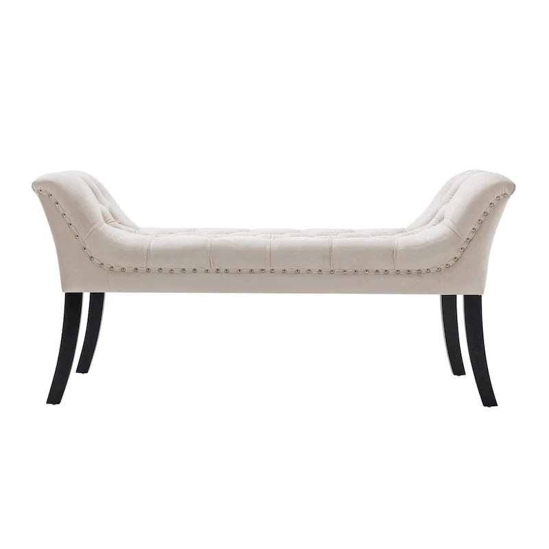 Tufted Velvet Accent Bench with Rubberwood Legs