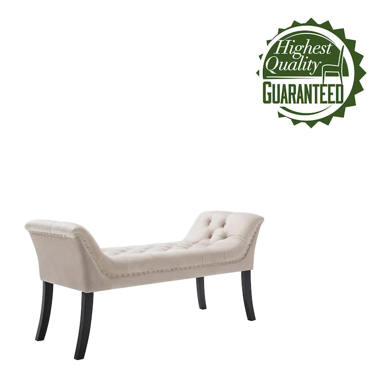 Tufted Velvet Accent Bench with Rubberwood Legs