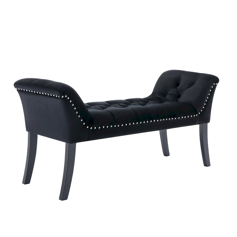 Tufted Velvet Accent Bench with Rubberwood Legs