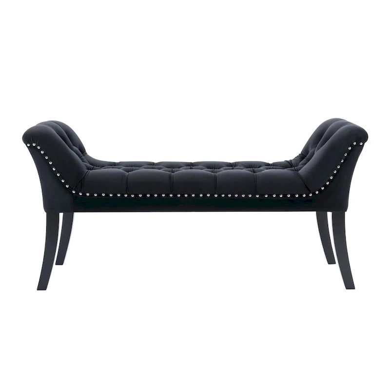 Tufted Velvet Accent Bench with Rubberwood Legs