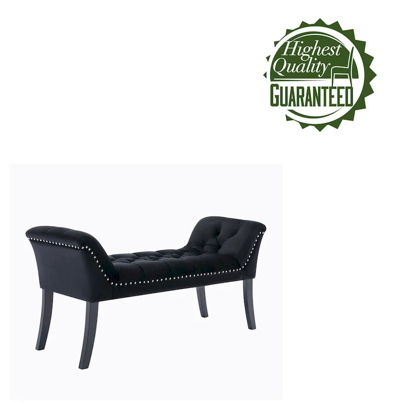 Tufted Velvet Accent Bench with Rubberwood Legs