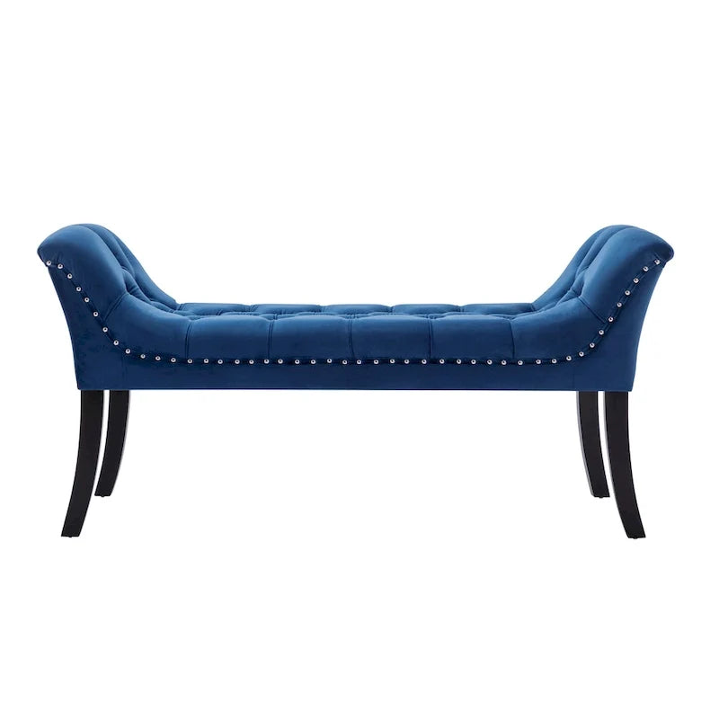 Tufted Velvet Accent Bench with Rubberwood Legs