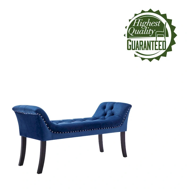 Tufted Velvet Accent Bench with Rubberwood Legs