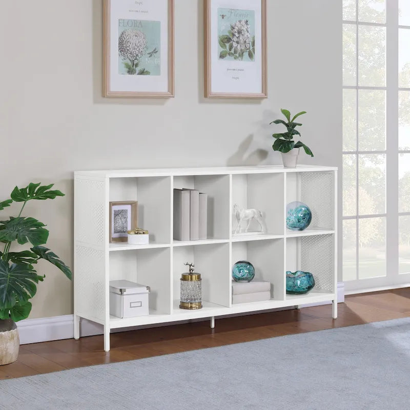 8-Cube Open Bookshelf, Industrial Wood & Metal Storage Cubby Unit, Console Cabinet for Living Room Entryway