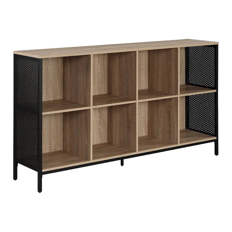 Estantería abierta de 8 cubos, unidad de almacenamiento industrial de madera y metal, mueble consola para sala de estar o recibidor