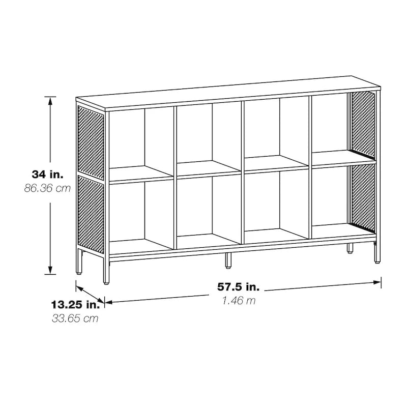 Estantería abierta de 8 cubos, unidad de almacenamiento industrial de madera y metal, mueble consola para sala de estar o recibidor