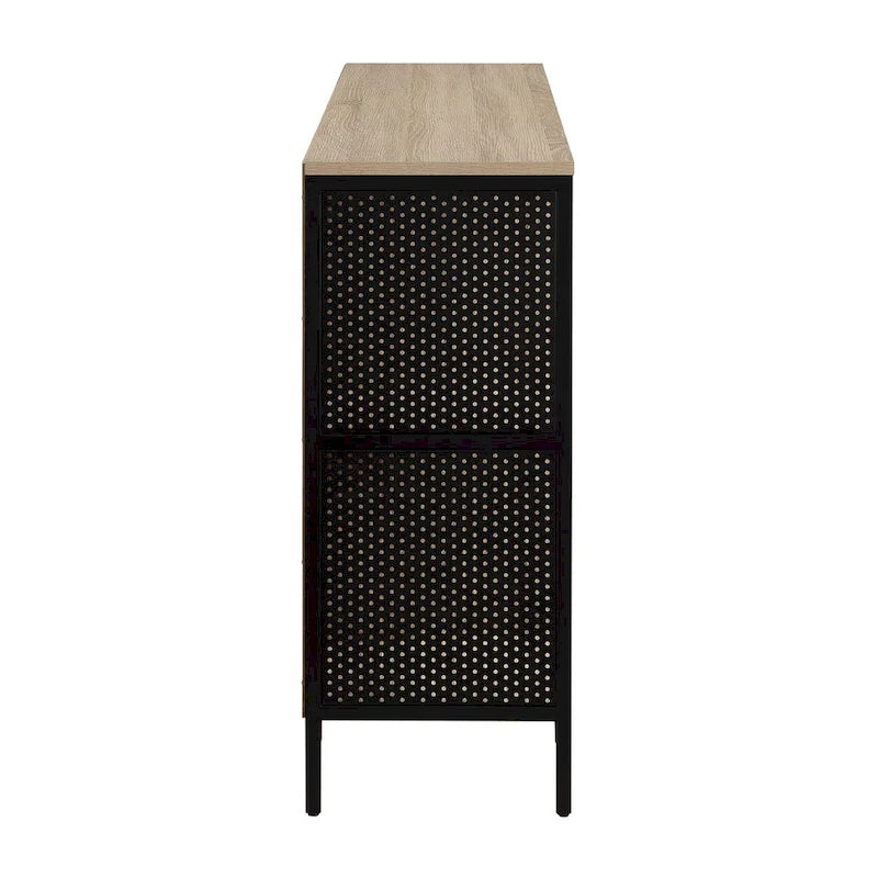 Estantería abierta de 8 cubos, unidad de almacenamiento industrial de madera y metal, mueble consola para sala de estar o recibidor