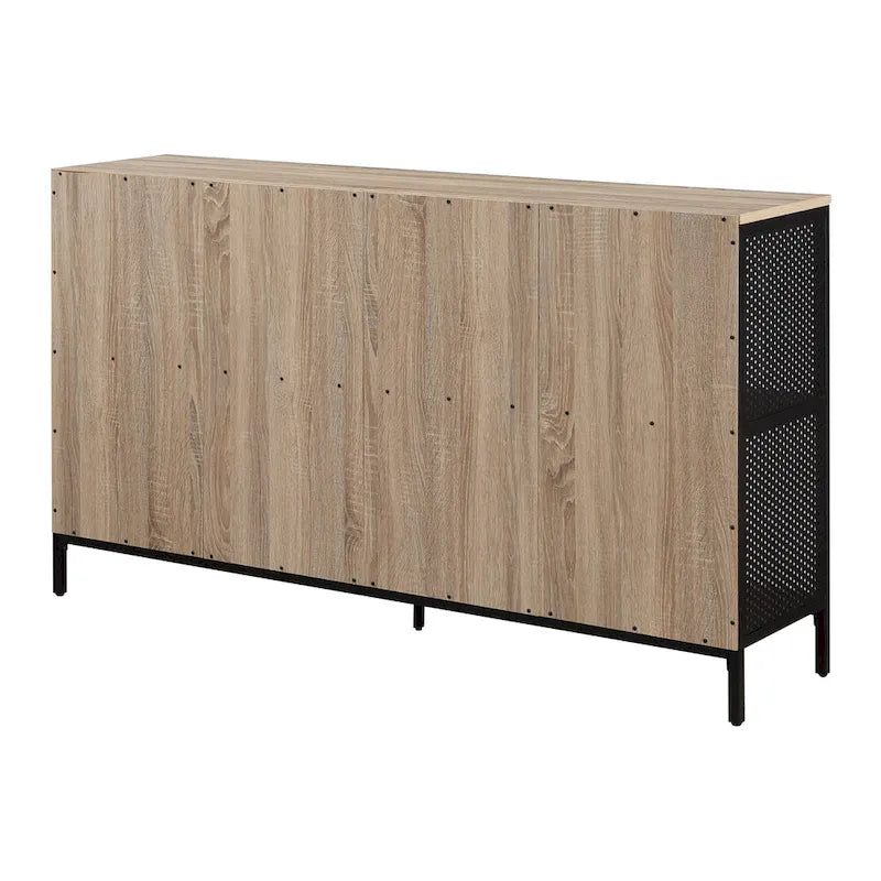 Estantería abierta de 8 cubos, unidad de almacenamiento industrial de madera y metal, mueble consola para sala de estar o recibidor