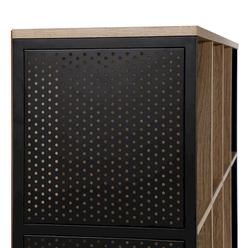 Estantería abierta de 8 cubos, unidad de almacenamiento industrial de madera y metal, mueble consola para sala de estar o recibidor