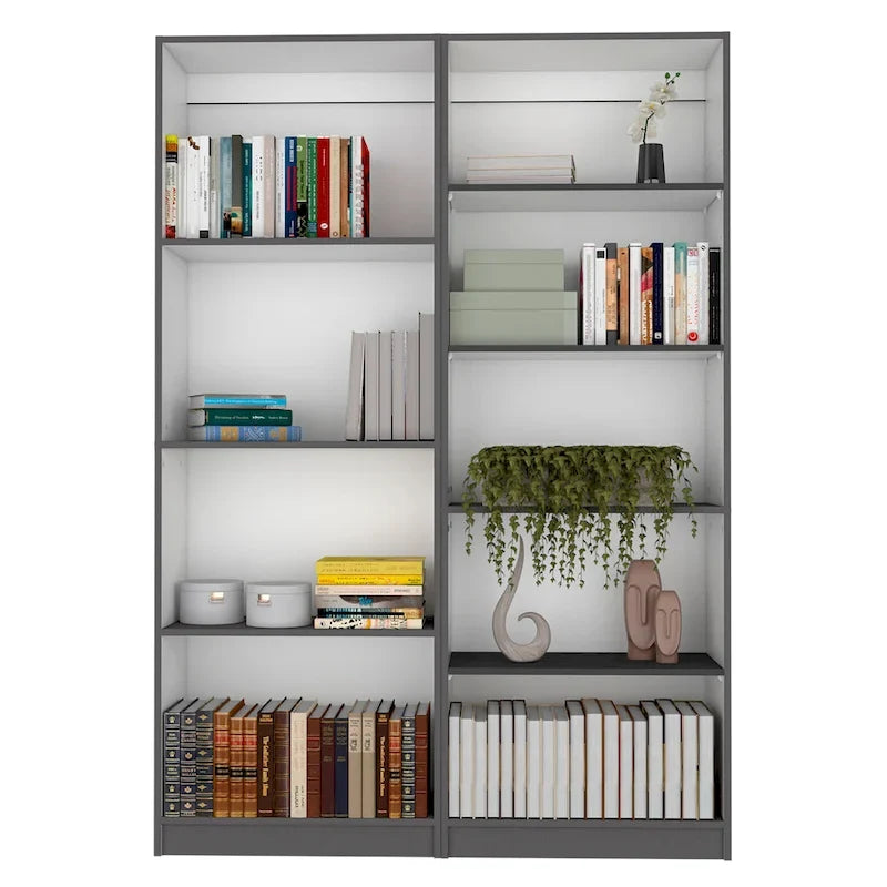 Tall 5-Shelf Wide Bookcase Set of 2