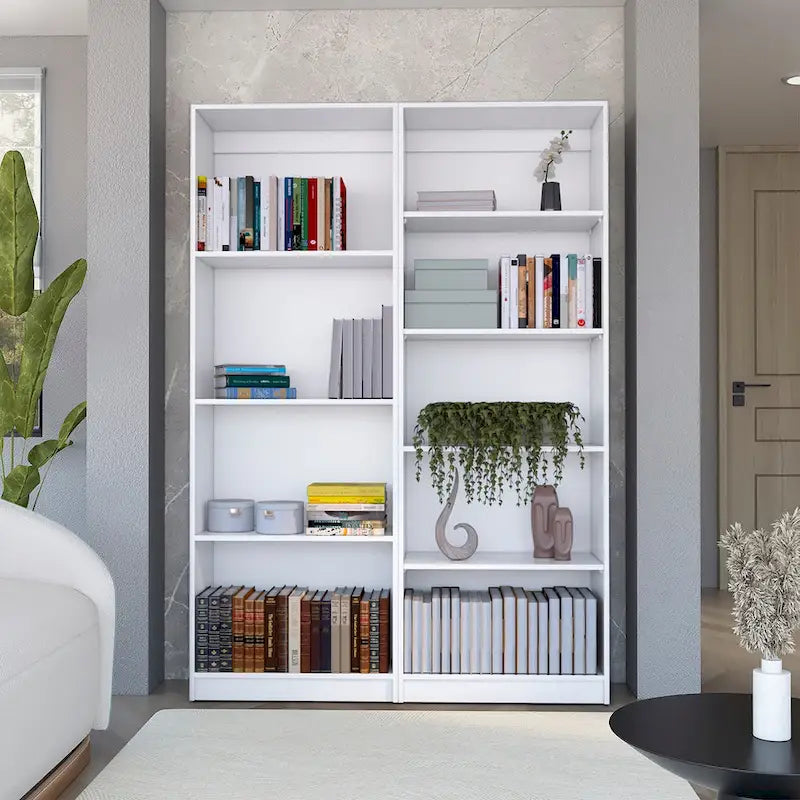 Tall 5-Shelf Wide Bookcase Set of 2