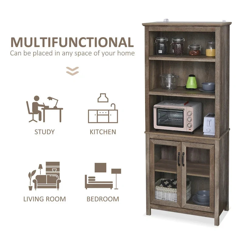 Multifunktionales Aufbewahrungsregal mit verstellbaren Einlegeböden und Präsentationsfläche für Arbeitszimmer, Küche und Wohnzimmer, Natur