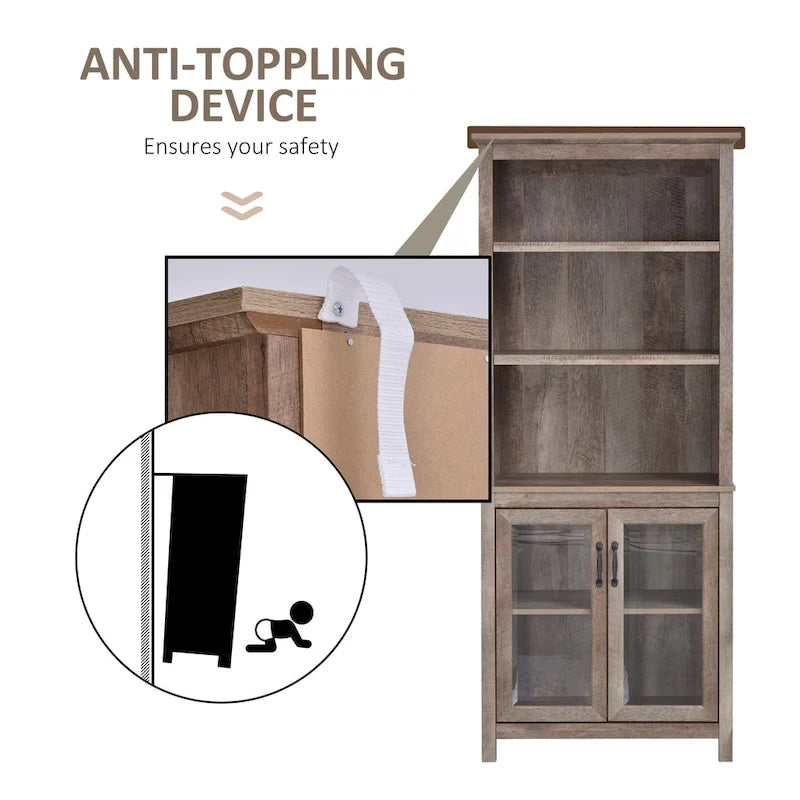 Multifunktionales Aufbewahrungsregal mit verstellbaren Einlegeböden und Präsentationsfläche für Arbeitszimmer, Küche und Wohnzimmer, Natur