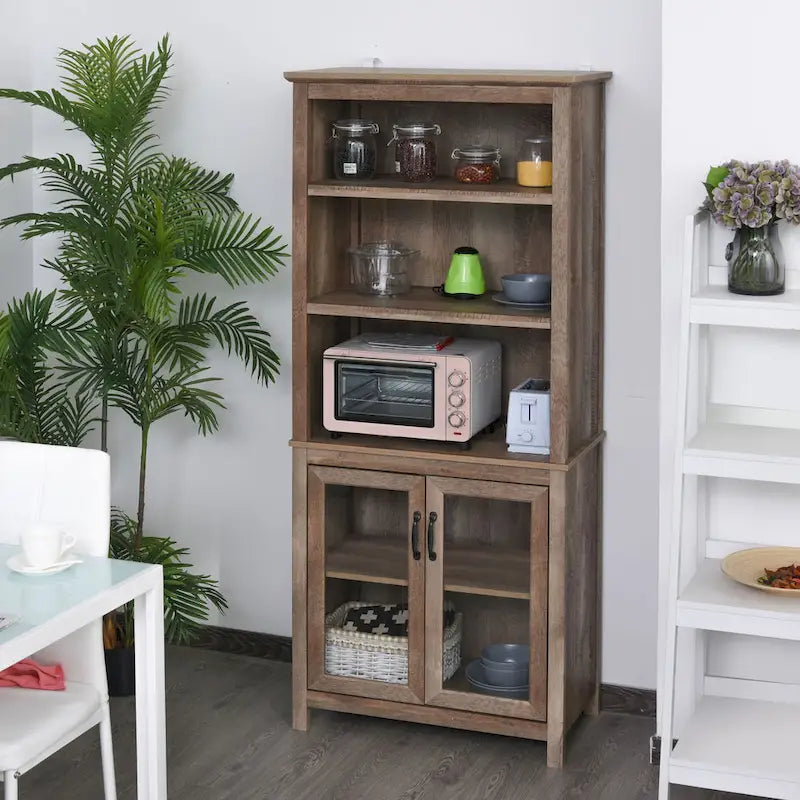 Multifunktionales Aufbewahrungsregal mit verstellbaren Einlegeböden und Präsentationsfläche für Arbeitszimmer, Küche und Wohnzimmer, Natur