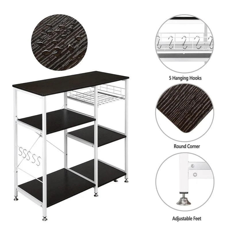 35.5 Kitchen Baker's Rack 3-Tier Microwave Stand Dark Brown