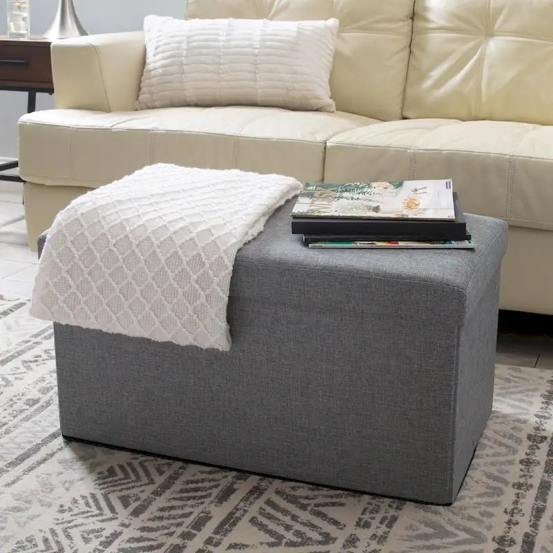 Otomana doble plegable con aspecto de lino gris