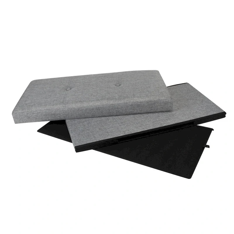 Otomana doble plegable con aspecto de lino gris