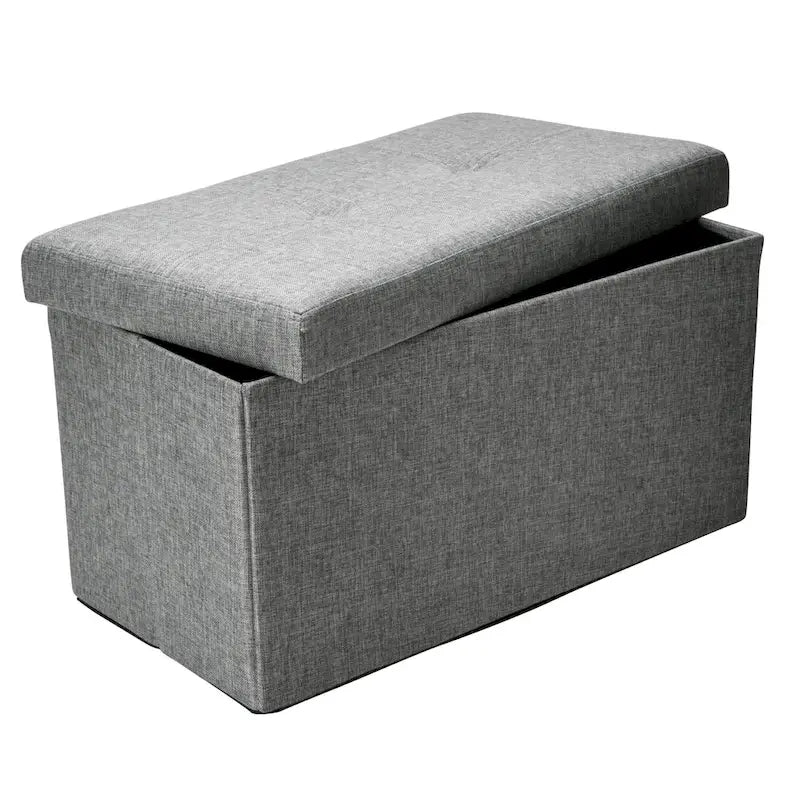 Grey Linen Look Double Foldable Ottoman