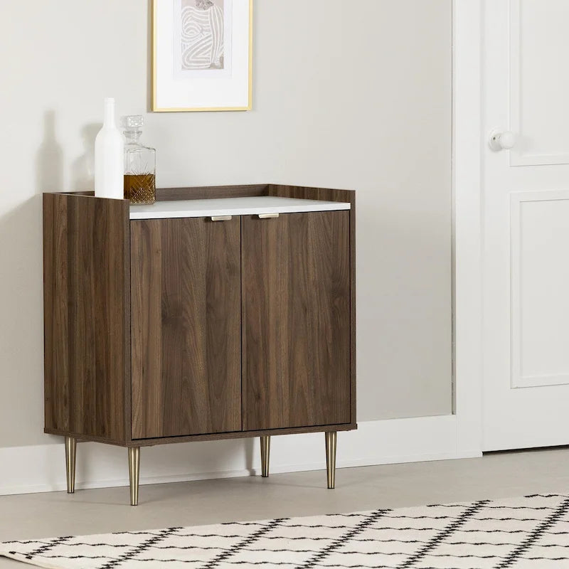 Weißer Akzentschrank mit goldenen Metallbeinen, Aufbewahrungsschrank mit 2 Türen für Eingangsbereich und Wohnzimmer