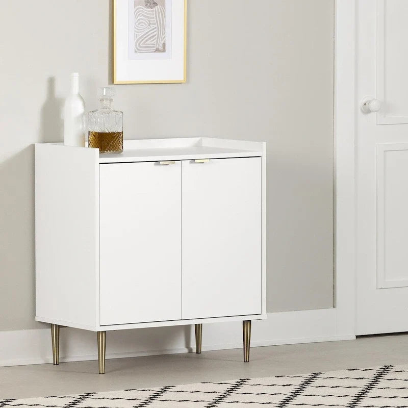 White Accent Cabinet with Gold Metal Legs, 2 Door Storage Side Cabinet for Entryway Living Room
