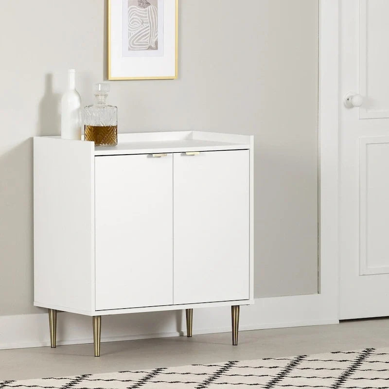 Weißer Akzentschrank mit goldenen Metallbeinen, Aufbewahrungsschrank mit 2 Türen für Eingangsbereich und Wohnzimmer