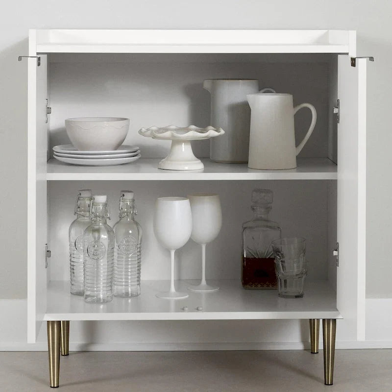 Weißer Akzentschrank mit goldenen Metallbeinen, Aufbewahrungsschrank mit 2 Türen für Eingangsbereich und Wohnzimmer