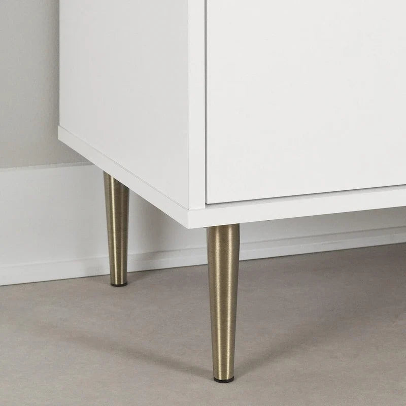 Weißer Akzentschrank mit goldenen Metallbeinen, Aufbewahrungsschrank mit 2 Türen für Eingangsbereich und Wohnzimmer