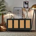 Buffet en rotin, meuble de rangement d’appoint avec 4 portes en rotin
