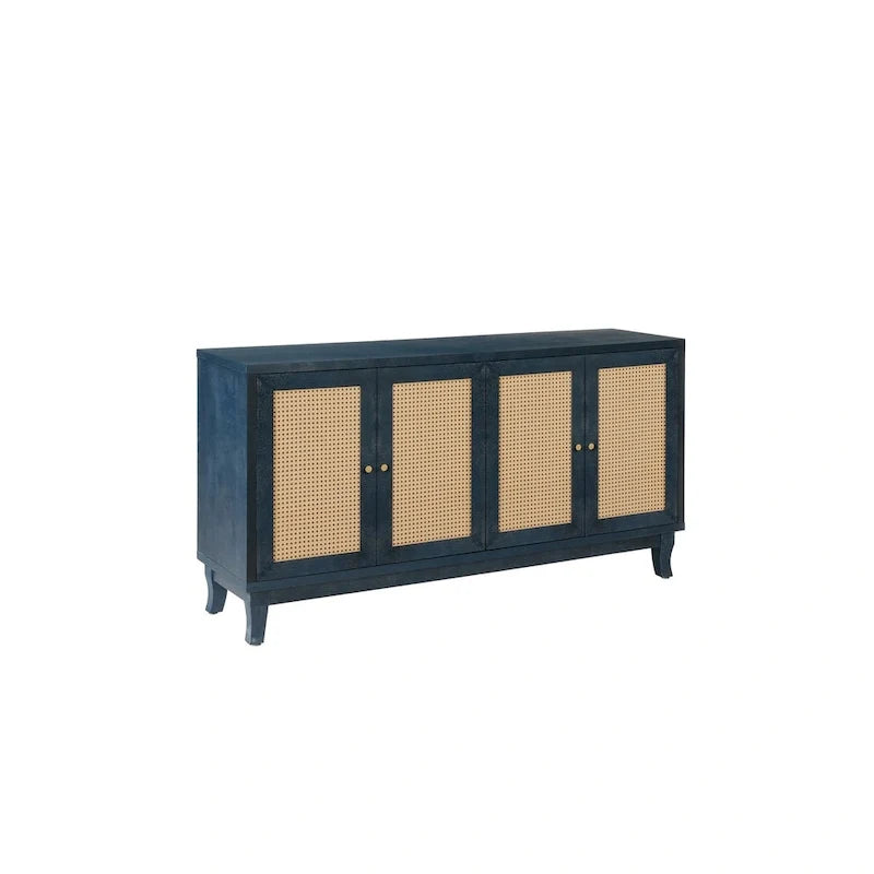 Buffet en rotin, meuble de rangement d’appoint avec 4 portes en rotin