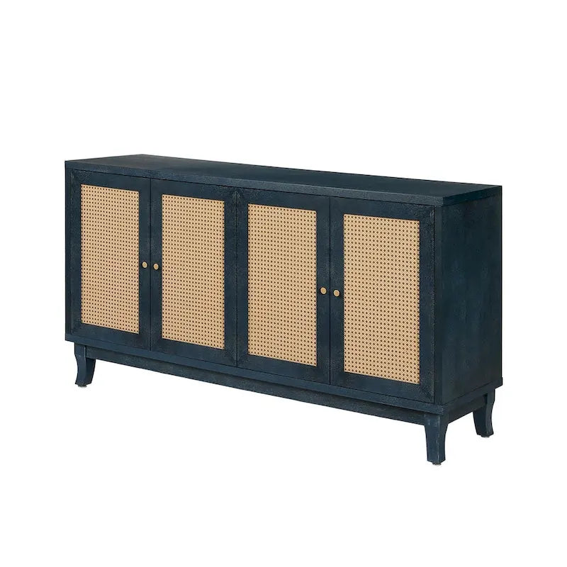 Buffet en rotin, meuble de rangement d’appoint avec 4 portes en rotin