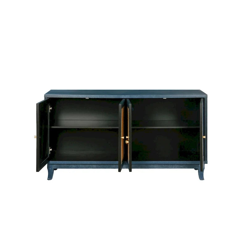 Buffet en rotin, meuble de rangement d’appoint avec 4 portes en rotin