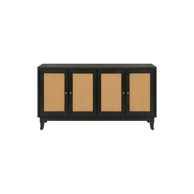 Buffet en rotin, meuble de rangement d’appoint avec 4 portes en rotin