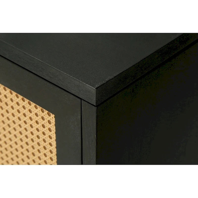 Buffet en rotin, meuble de rangement d’appoint avec 4 portes en rotin